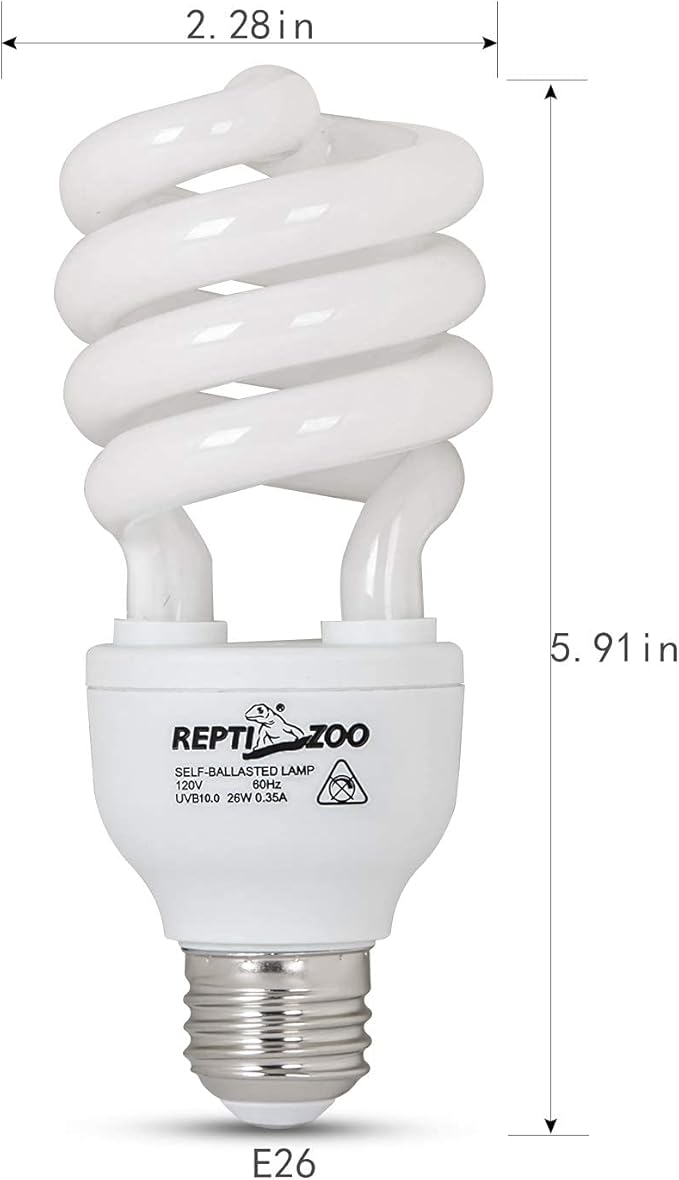 REPTI ZOO Energy Saving Lamps UVB Bulb,Spiral Compact 26 Watts UVB 10.0 Reptile Light Bulb Fit for Desert Type Reptile/Snake/Lizard/Insect/Leopard Tortoise
