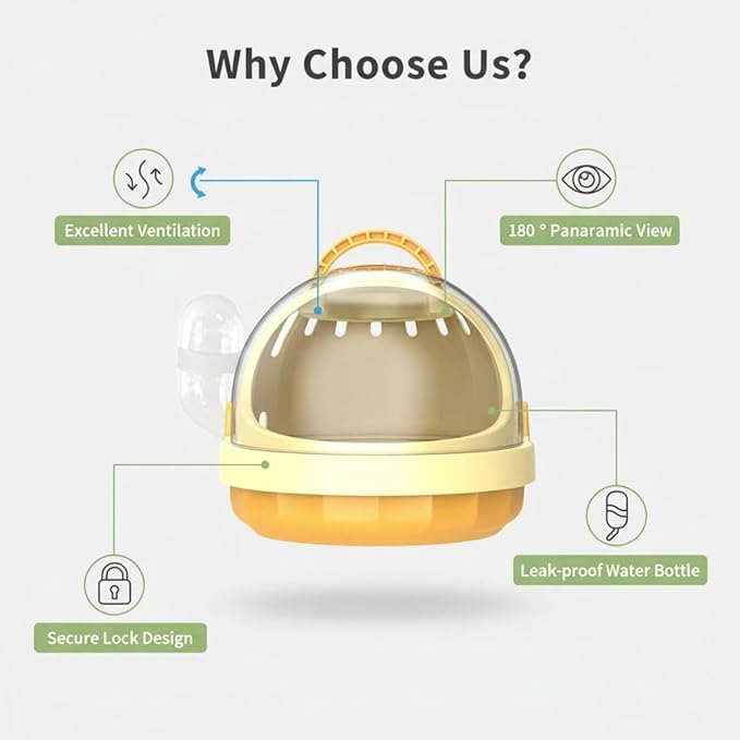 Portable Small pet Carrier with Water Bottle – Hamster Travel cage with Transparent Dome Design, Suitable for Hamsters, Sugar Gliders, and Guinea Pigs. (Cheese Yellow)