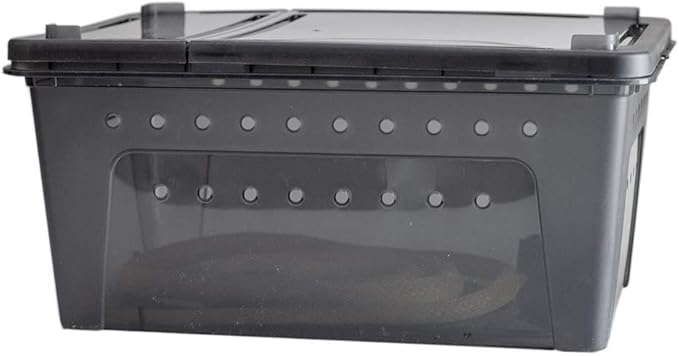 OMEM Portable Reptile Terrarium Habitat for Mini Pet Houses Breathable Holes Stackable Container (Black-L)