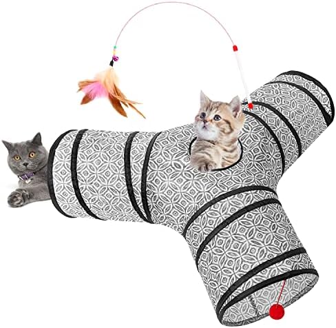 Tempcore Cat Tunnel, 3-Way Collapsible Toy for Indoor Cats, Grey Coin by Tempcore
