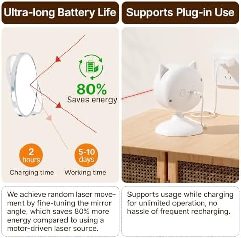 Potaroma Smart Sensor Cat Laser Toys Interactive, Motion Activated Truly Random Trjajectory, Clamp Design, Automatic Chargeable Kitten Toy Indoor Exercise, Cream White - Image 4