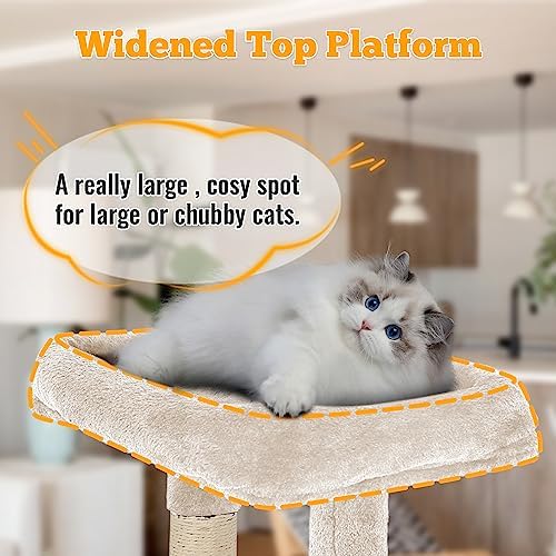 FDW 37.8 inch Cat Tree Cat Tower for Indoor Cats with Scratching Posts,Multi-Level Cat Furniture Activity Center Stand House Cat Condo Modern Cat Tower with Hanging Cradle & Funny Toy,Beige - Image 2