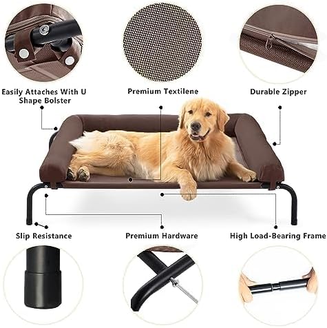 WESTERN HOME Cooling Elevated Dog Bed for Large Dogs, Outdoor Raised Dog Bed Portable Dog Cot Bed with Breathable Mesh, Chew Proof Pet Cots with Removable and Waterproof Bolster