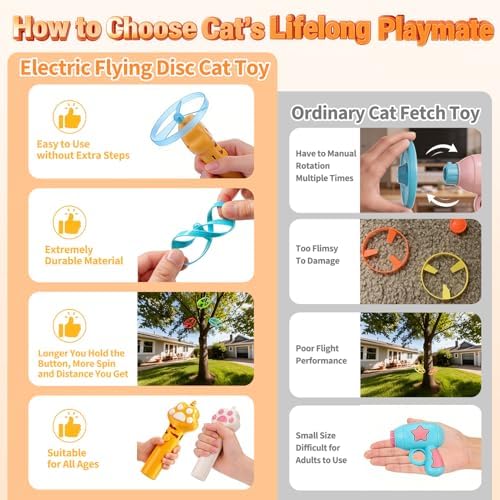 BABORUI Cat Toy Disc Launcher, Rechargeable Interactive Cat Fetch Toy Launcher with 8 Flying Discs, Flying Enrichment Toys for Indoor Bored Kittens & Adult Cats (Yellow) - Image 2