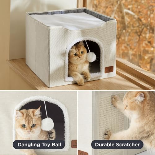 Bedsure Cat House Bed for Indoor Cats with Fluffy Ball and Scratch Pad - Image 4