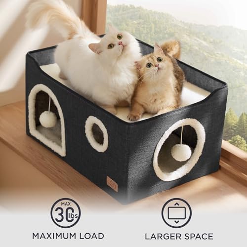 Bedsure Extra Wide Cat House Bed with Fluffy Ball and Scratch Pad - Image 4