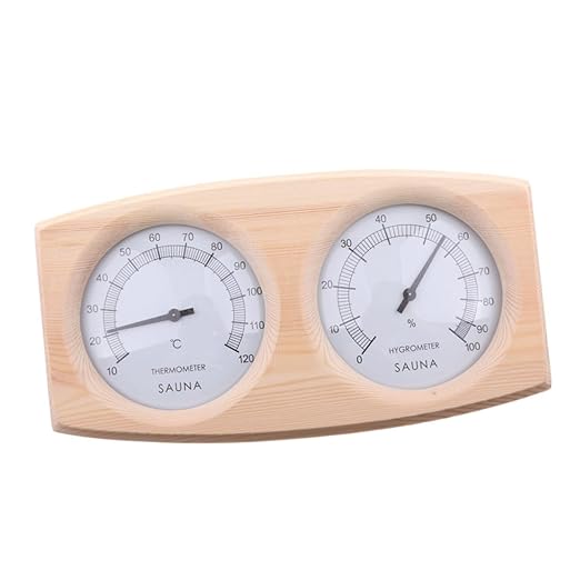 Toyvian Wooden Hygrothermograph for Sauna Thermometer Humidity Temperature Read Pointer