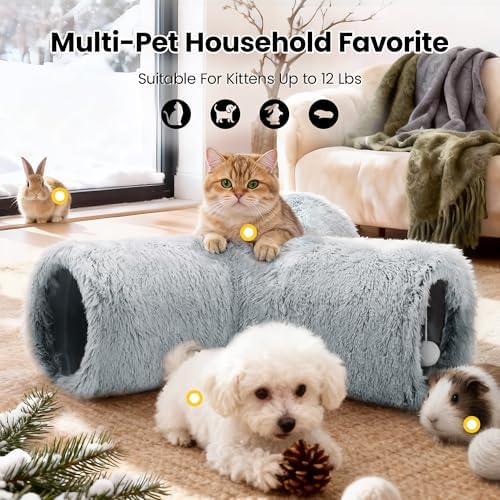 Tempcore Plush Cat Tunnel, 3-Way Collapsible Toy for Indoor Cats, Grey - Image 3