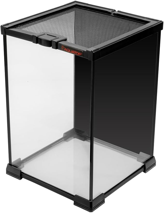 Aquatop 3.2 Gal Stackable Small Pet Terrarium - Durable Clear Glass Tank with Removable Ventilated Mesh Top for Reptiles, Arachnids, and Amphibians, RT-03