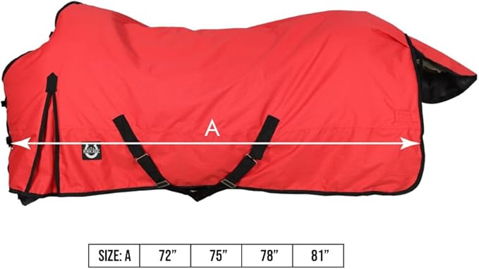 Horse Blanket 600D Ripstop Winter Turnout Blanket, 250 GSM Polyfill, 100% Waterproof & Breathable, Cold Weather Horse Blanket with Secure Fit (Red w/Black Trim),Size-81