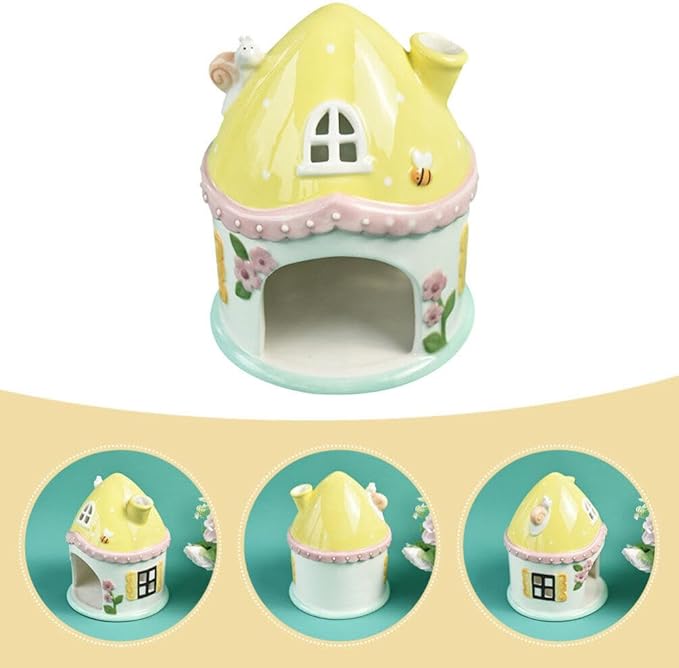 DECHOUS Hamster Mushroom Hideout,Ceramic Castle House Hamster Hide Ceramic Rat Hiding Cabin Houses Cabin Cages for Dwarf Mice Gerbils Small Pet