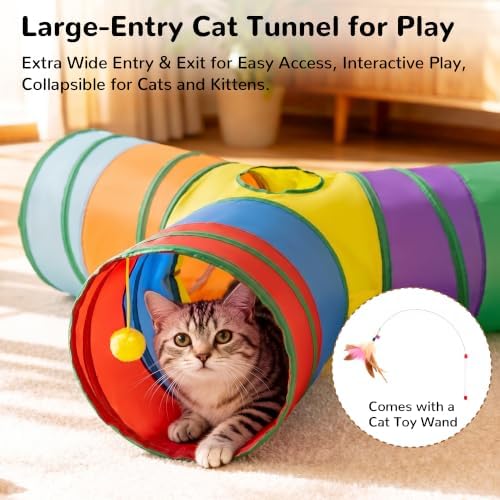 Tempcore Cat Tunnel, 3-Way Collapsible Toy, Large Size Rainbow - Image 3