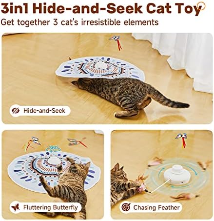Potaroma Cat Toys Chargeable, 3in1 Hide and Seek for Kittens, Interactive Automatic Play, Fluttering Butterfly, Moving Wand Feather, Indoor Kitty Exercise 22.8 Inch Cover for All Breeds - Image 2