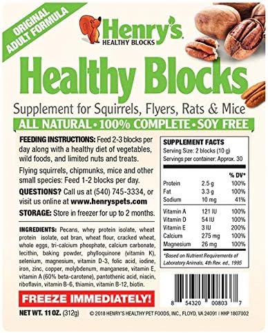 Henry's Healthy Blocks - Nutritionally Complete Food for Squirrels, Flying Squirrels, and Chipmunks, 11 Ounces