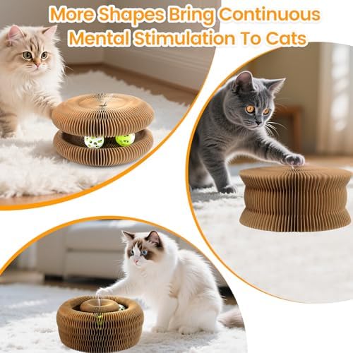 Kitty Kurls Magic Organ Cardboard Cat Scratcher Toy with 2 Balls, Brown - Image 4