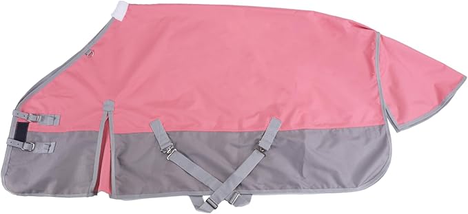 1200D Ripstop Waterproof Breathable Horse Blanket (0g No Fill), Lightweight Turnout Rain Sheet, Keeps Dry in Mud & Wet Weather Pinkgrey 84"