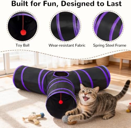Tempcore Cat Tunnel, 3-Way Collapsible Toy, Large Size Black & Purple - Image 5