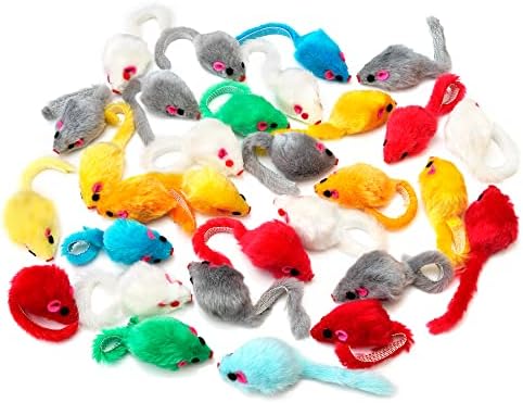 CHIWAVA 36PCS 4.1'' Furry Cat Toy Mice Rattle Small Mouse Interactive Play - Image 4