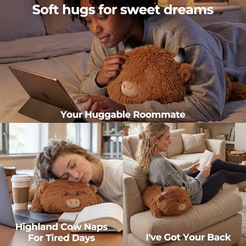 Mewaii Highland Cow Plush Pillow Cute Plushies, Fluffy & Huggable, 13 in - Image 4