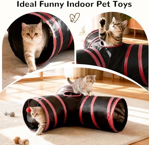 Tempcore Cat Tunnel, 3-Way Collapsible Toy for Indoor Cats, Black & Red - Image 7