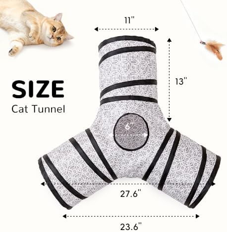 Tempcore Cat Tunnel, 3-Way Collapsible Toy for Indoor Cats, Grey Coin - Image 2
