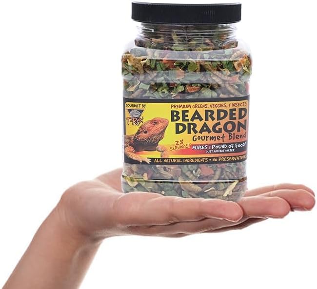 T-Rex Bearded Dragon Food Gourmet Blend – All-Natural Dried Vegetables & Insects, Protein-Included Plant-Based Reptile Diet, Easy to Prepare, 4 oz