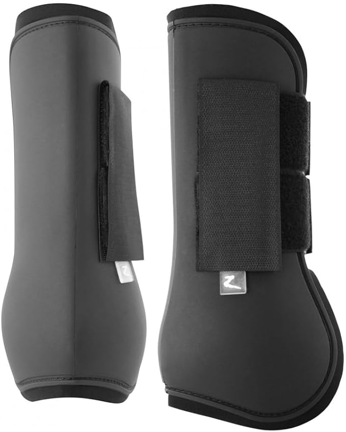HORZE Chicago Protective Horse Tendon Boots - Lightweight Open Front Boots for Jumping, Trail Riding, and Turnout (Pair) - Black - Shetland