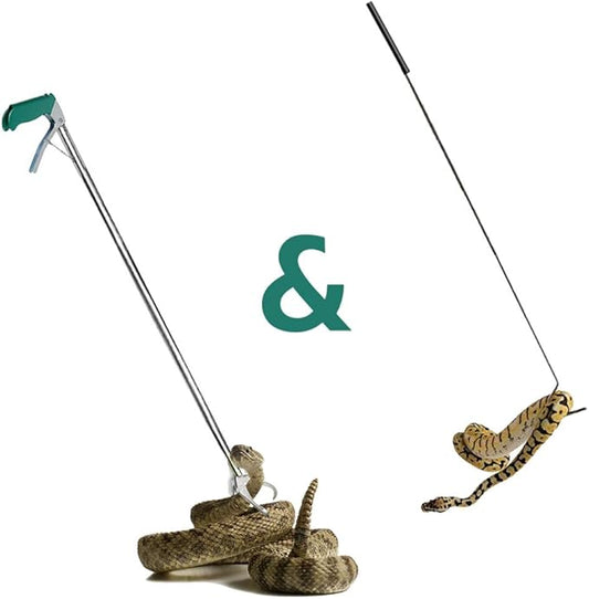 IC ICLOVER Snake Grabber Tool, 47" Snake Tongs + 39" Telescopic Snake Hook Stick, Professional Heavy Duty Snake Catcher Handling Tools Set for Moving Catching Pick-Up Transport Rattle Snakes Reptile