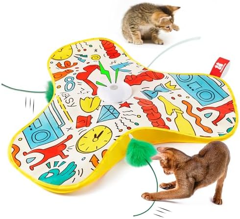 Potaroma Interactive Cat Feather Toys, Hide and Seek Moving Feather Wand by Potaroma