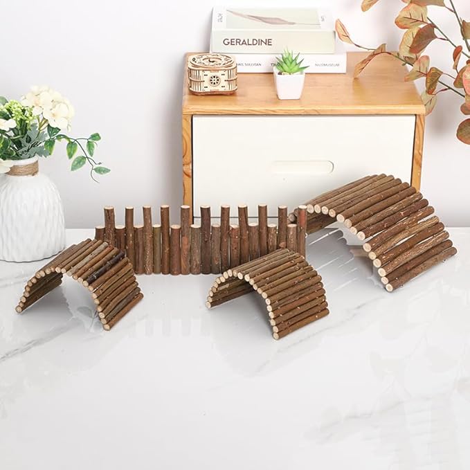 Tnfeeon Wooden Hamster Bridge,Shrub Rodents Chewing Climbing Tunnel Small Animal Bendy Bridge Ramp Hut Hideout for Guinea Pigs Hedgehogs Chinchillas and Other Rodents