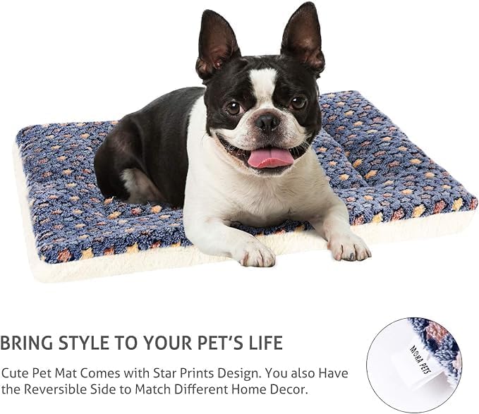 Mora Pets Dog Bed Crate Pad Ultra Soft Pet Bed with Cute Star Print Washable Reversible for Large Medium Small Dogs 21 x 12 inch 2 Pack Pink and Dark Blue