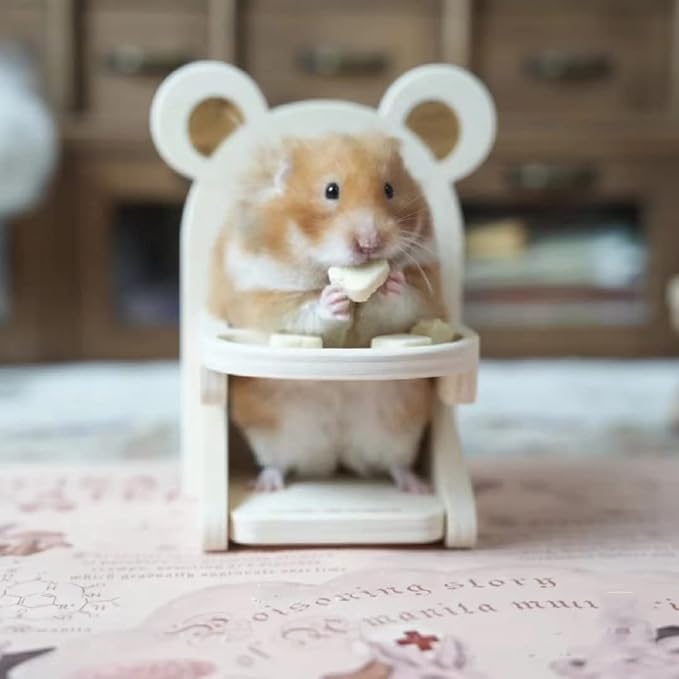 Handmade Wooden Hamster Dining High Chair - Small Animal Cage Accessories Habitat Decor House Photo Props - Small Animal Toys for Mice, Rat, Hedgehog, Rodents (Wood)