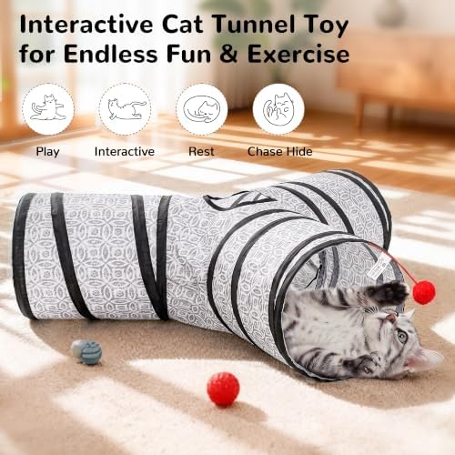 Tempcore Cat Tunnel, 3-Way Collapsible Toy for Indoor Cats, Grey Coin - Image 4