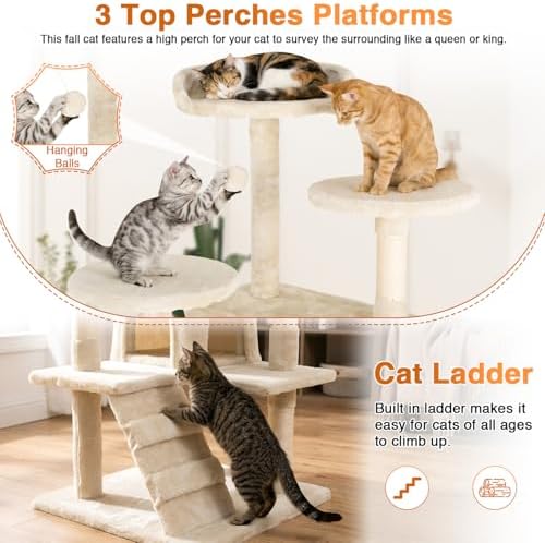 FDW | 54" Cat Tree Tower | Beige | Multi-Level Indoor Activity Center - Image 4