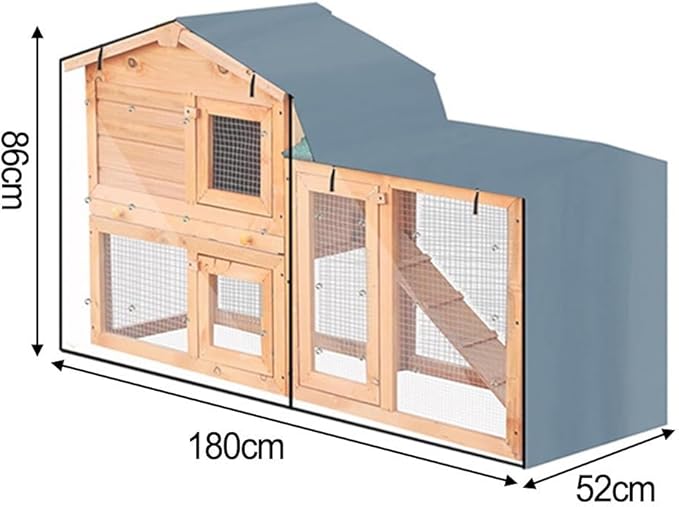 Triangle Rabbit Hutch Cover, Outdoor Guinea Pig Cage Protector, Heavy Duty 210D Oxford Cloth, Windproof Dust Cover with Clear Front Folding, Weather Resistant S(grey 180x52x86cm)
