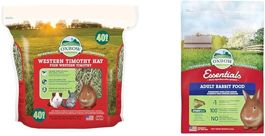 Bundle of Oxbow Western Timothy Hay for Rabbits, Vet Recommended, Grown in The USA (40 oz) + Oxbow Essentials Adult Rabbit Food, Rabbit Pellets, All Natural Vitamins & Minerals, Made in USA (5 lbs)