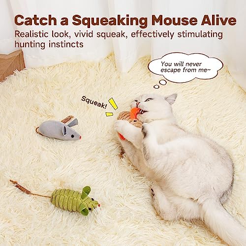 Potaroma Cat Toys: 3pcs Squeak Mice Interactive Catnip Silvervine Animals - Image 3