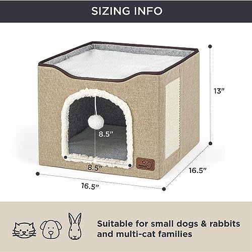 Bedsure Cat House Bed for Indoor Cats with Fluffy Ball and Scratch Pad - Image 6