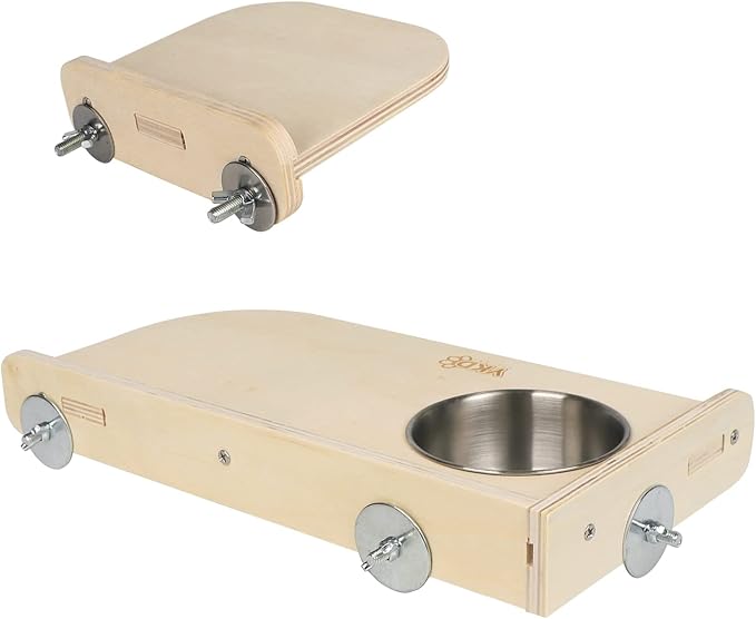 YKD Natural Wood Chinchilla Platform Set, Pet Cage Platform with Feeding Bowl, Small Animals Cage Accessories for Chinchillas, Squirrels, Gerbils, Sugar Gliders, Hamsters, Mice, Rats, Parrots