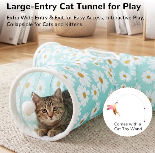 Tempcore Cat Tunnel, 3-Way Collapsible Toy, Large Size Daisy Blue Printed - Image 3