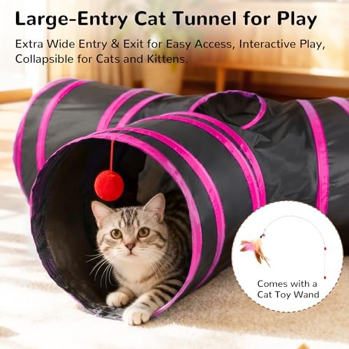 Tempcore Cat Tunnel, 3-Way Collapsible Toy for Indoor Cats, Black & Red - Image 3