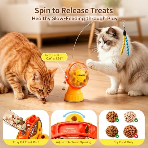 NORMON Cat Treat Dispenser, Ferris Wheel Puzzle Feeder Toy with Teaser Wand - Image 6