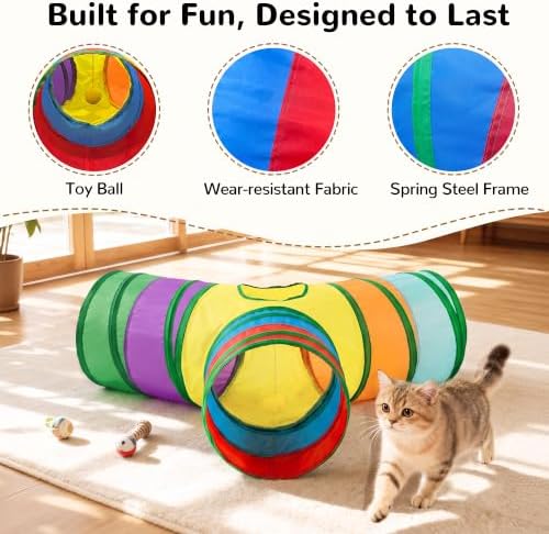 Tempcore Cat Tunnel, 3-Way Collapsible Toy for Indoor Cats, Rainbow - Image 5
