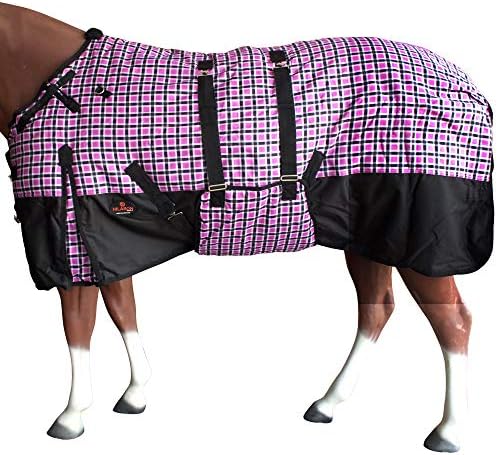 Pink Black Plaid 80 in HILASON 1200D Winter Waterproof Poly Horse Turnout Blanket Belly Wrap