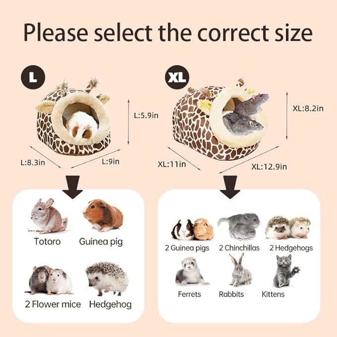 EAEDMY Guinea Pig Bed House & Hideout for Rat Bearded Dragon Hedgehog Ferret to Sleep and Hide, Guinea Pig Cage Accessories Habitat Décor (X-Large, 2.Giraffes)