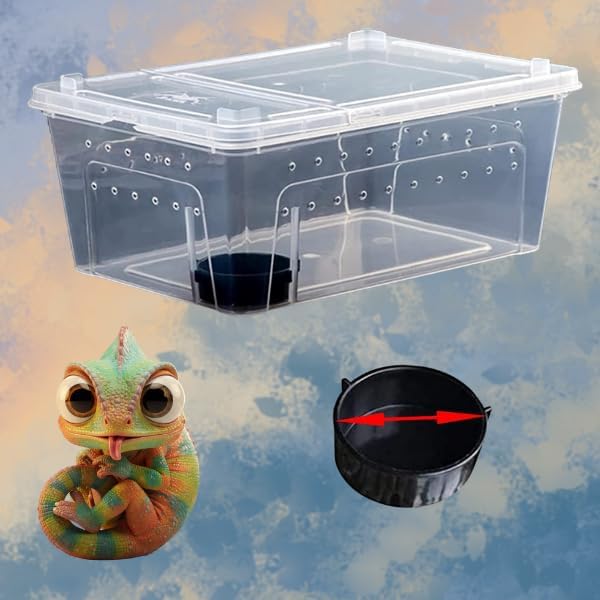 Critter Keeper 5-Pack Reptile Habitat - Large 12.59"x8.66"x5.9" Transparent Plastic Terrarium with Feeding Bowls, Ventilated Cricket Cage for Gecko, Tarantula, Snake, Frog, Lizard, Spider & Scorpion