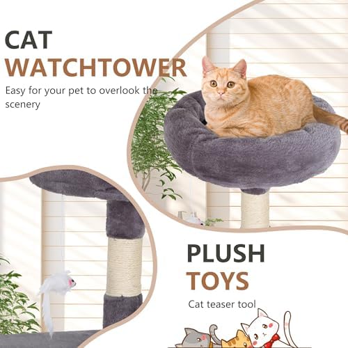 FDW | 36" Cat Tree Tower | Light Gray | Multi-Level Indoor Activity Center - Image 5