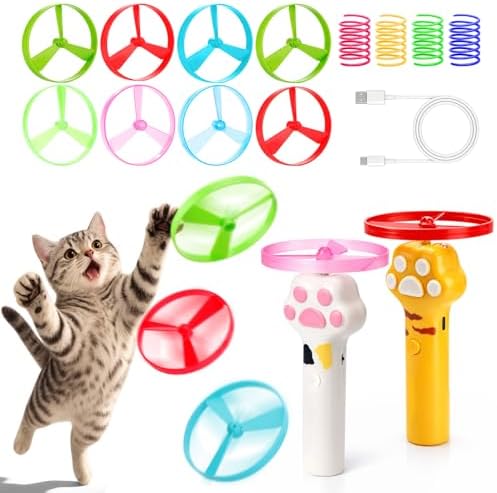 BABORUI Cat Toy Disc Launcher, Rechargeable Interactive Cat Fetch Toy Launcher with 16 Flying Discs, Flying Enrichment Toys for Indoor Bored Kittens & Adult Cats (Yellow+White) by BABORUI