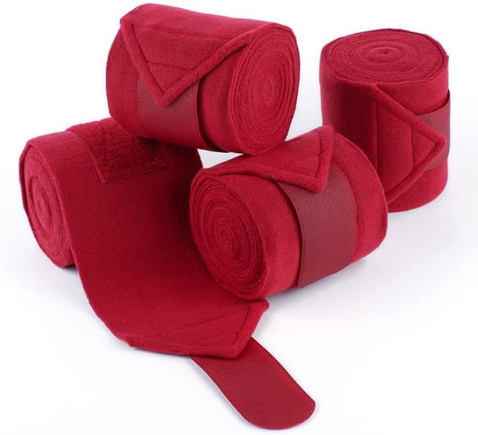 Horse Polo Wraps 2.5m Soft Fleece Polo Wraps Equestrian Leg Bandage Wrap Set of 4 Packs (Red - 2.5m)