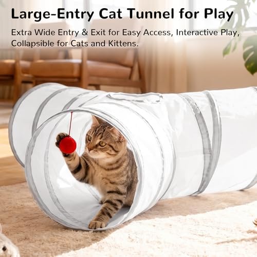 Tempcore Cat Tunnel, 3-Way Collapsible Toy for Indoor Cats, White & Grey - Image 3